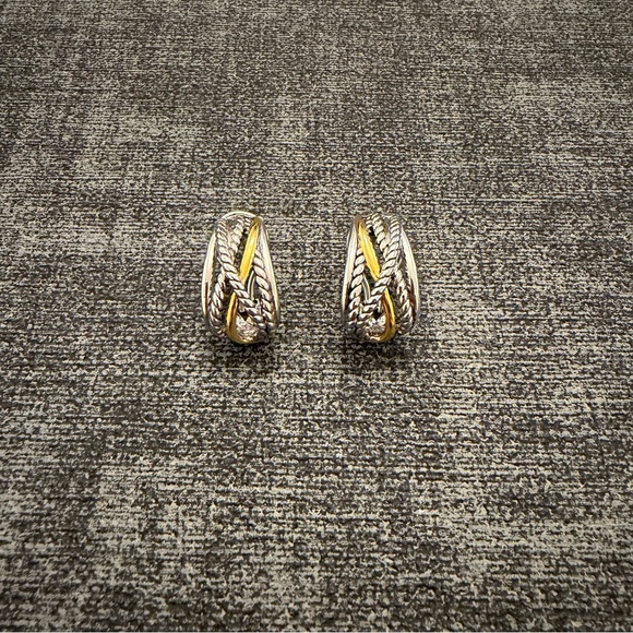 David Yurman Jewelry - David Yurman 925 Silver 585 14k Yellow Gold Crossover Cable Womens Earrings